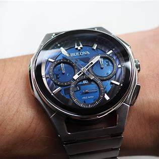 Bulova Curv 96A205 Men's Chronograph Watch - Blue Dial, Stainless Steel Bracelet