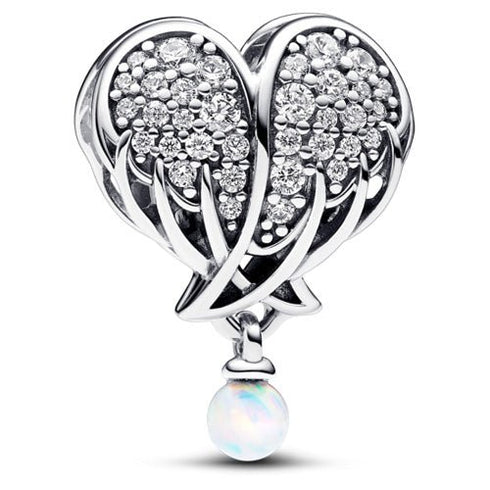 PANDORAPandora 792980C01 Sparkling Angel Wings & Heart Charm – Sterling Silver, CZ, OpalBIJOUXEcecile