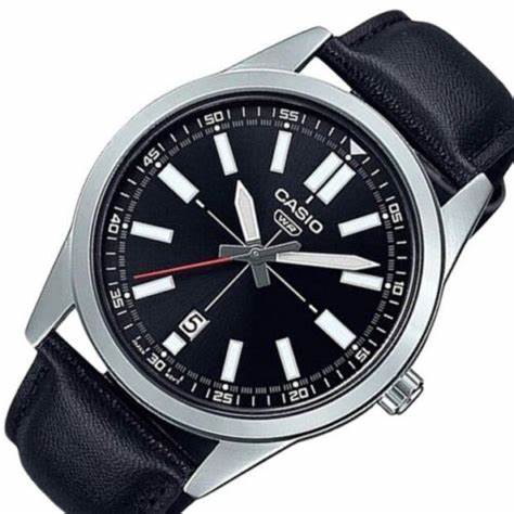 Reloj de hombre Casio MTP-VD02L-1E de cuarzo - Esfera negra, correa de cuero negro