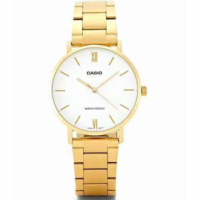 Casio LTP-VT01G-7BUDF Damen Goldfarbene Analog-Uhr – Weißes Zifferblatt