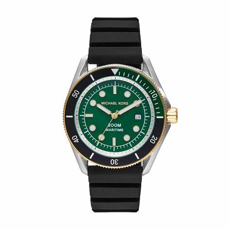 Michael Kors MK9158 Herrenuhr mit maritimem grünem Zifferblatt und Silikonarmband
