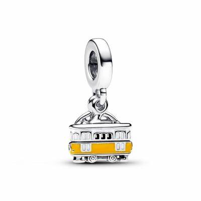 Pandora Tram di Lisbona Charm doppio penzolante incidibile 793333C01 - Argento, smalto giallo