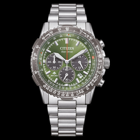 Citizen Promaster CA4664-60W Men's Green Dial Chronograph Watch – Eco-Drive, 40mm, 200M WR