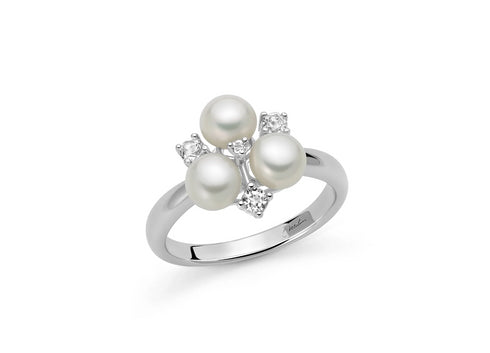 Miluna PLI1718 Unica Bouquet Ring - Sterling Silver with Three Oriente Pearls and White Topaz