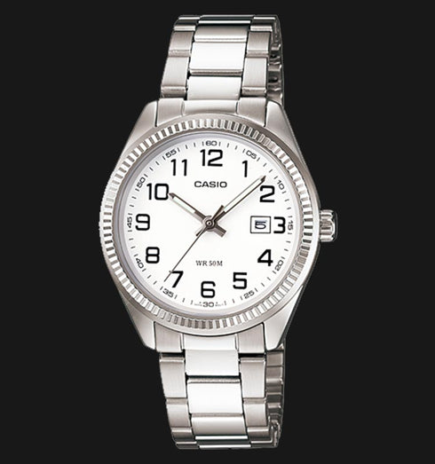 : Casio LTP-1302D-7BVDF Women's Analog Watch - Stainless Steel Band, White Dial