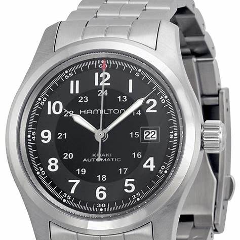 Hamilton Khaki Field Automatic H70515137 - 42mm Acier inoxydable, cadran noir, bracelet en acier inoxydable