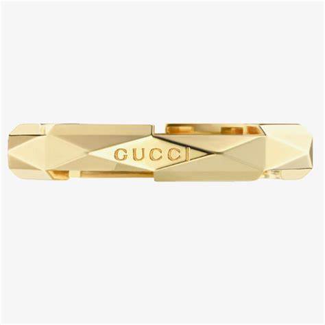 Gucci Link to Love 18ct Yellow Gold 4mm Studded Ring - Size 6