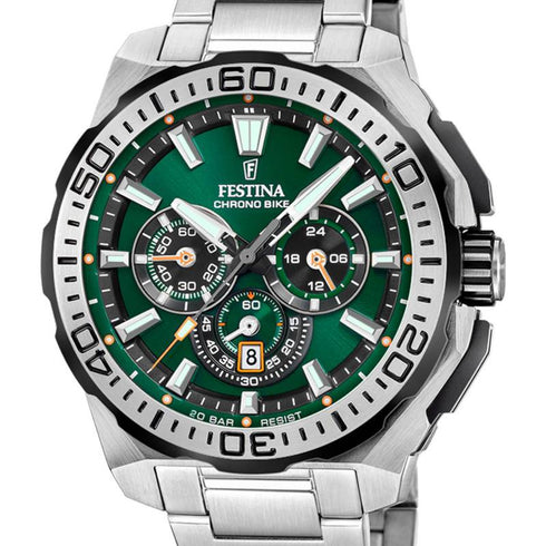 Festina Chrono Bike F20724/3 Men's Watch - Green Dial, Stainless Steel Bracelet