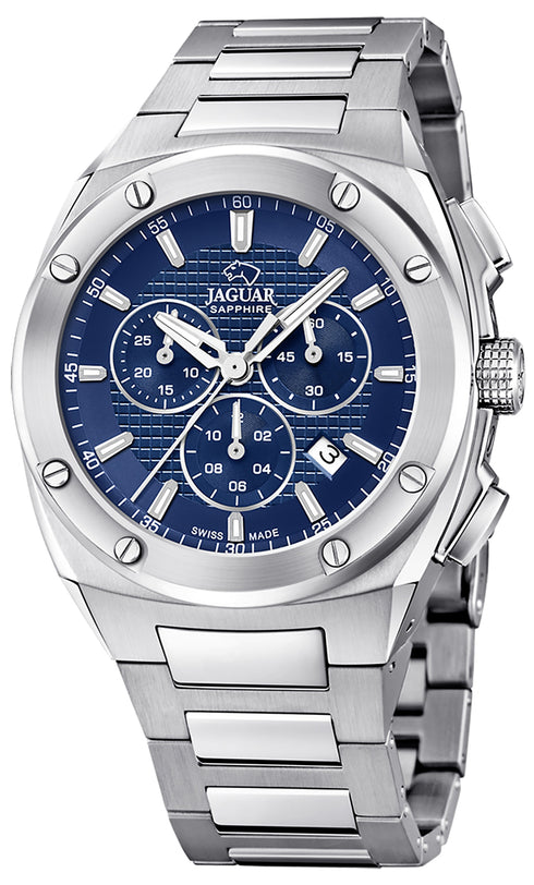 Jaguar Men's Swiss Quartz Chronograph Watch - Model J805/B, Stainless Steel Case, Blue Dial, Sapphire Crystal