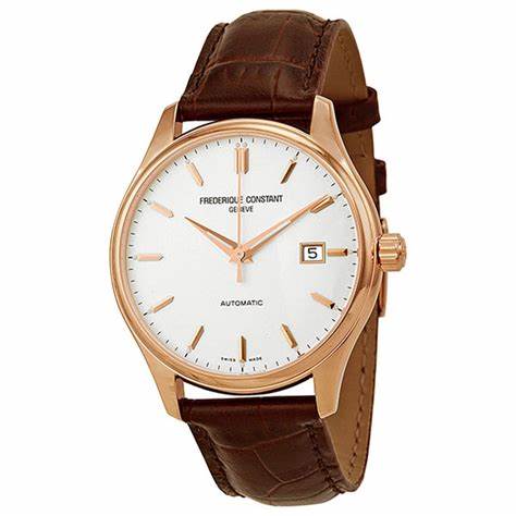 Frederique Constant FC-303V5B4 Men's Automatic Watch - Rose Gold-Plated Case, Brown Leather Strap