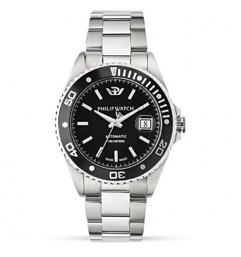 Philip Watch R8223597026 Orologio da uomo Caribe - 42 mm, quadrante nero, automatico, bracciale in acciaio