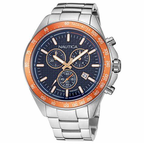 Nautica NAPOBF117 Men's Chronograph Watch - Blue Dial, Stainless Steel Bracelet