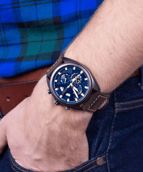 TIMBERLANDTimberland Seabrook TBL15640JLU/03 Men's 45mm Blue Dial Chronograph Watch, Brown Leather StrapWATCHESEcecile