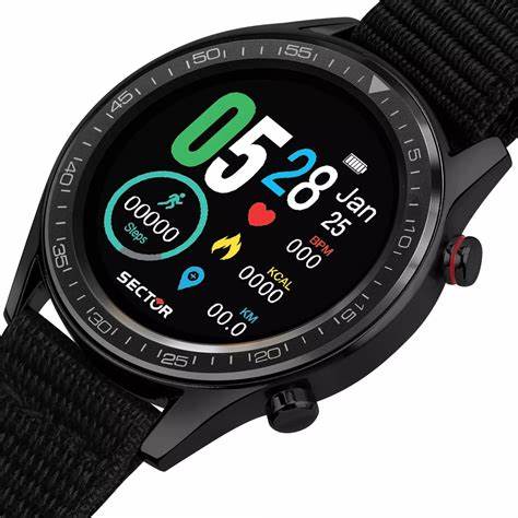 Sector S-02 Smartwatch unisex - Cassa in lega da 46 mm, cinturino in nylon, cardiofrequenzimetro, modalità multisport