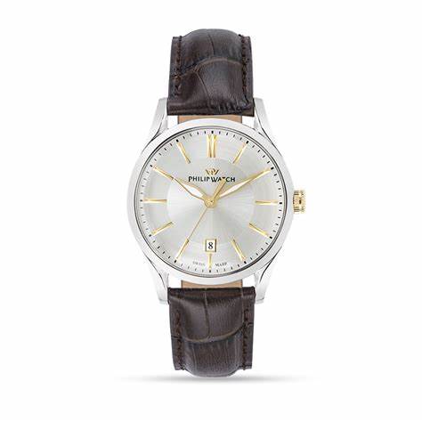 Philip Watch Sunray R8251180014 Orologio da uomo - Quadrante argento, cinturino in pelle marrone
