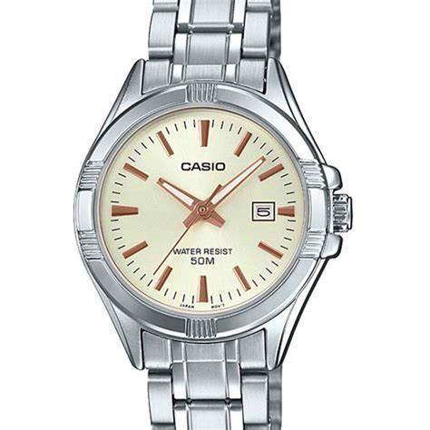 Casio LTP-1335D-9AVDF Damenuhr - Champagner Zifferblatt, Edelstahlarmband