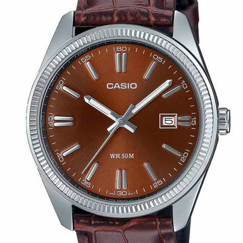 Casio MTP-1302PL-5AVEF Herren Analog Uhr – Braunes Zifferblatt, Lederarmband