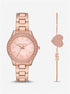 Set regalo orologio e bracciale Michael Kors MK1068SET da donna in tonalità oro rosa - Accenti di cristallo pavé