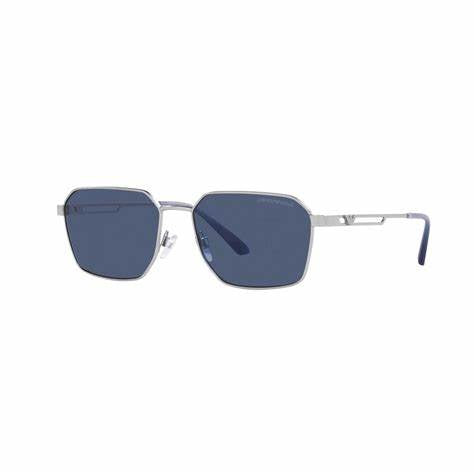 Emporio Armani EA2140 3045/80 Occhiali da sole unisex - Montatura argento opaco, lenti blu scuro, 57mm