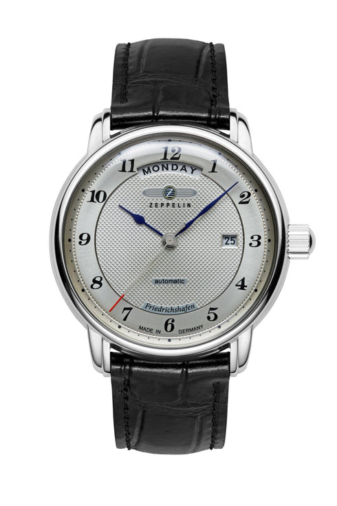 Zeppelin Friedrichshafen Automatic 8562-4 Men's Watch - Silver Dial, Black Leather Strap