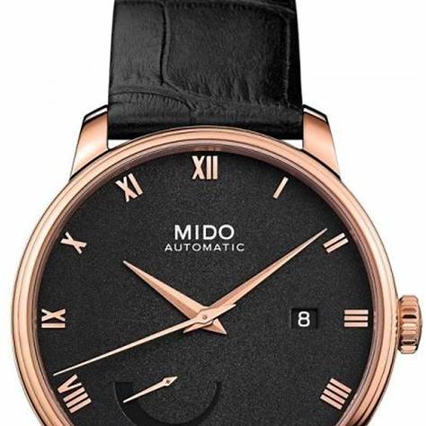 Mido Baroncelli Power Reserve M027.428.36.053.00 Orologio automatico da uomo - Quadrante nero, cassa in acciaio inossidabile con trattamento PVD oro rosa, cinturino in pelle nera