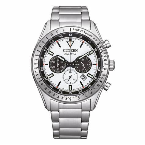 Citizen Eco-Drive CA4600-89A Reloj Cronógrafo Hombre - Esfera "Panda" blanca, Brazalete acero