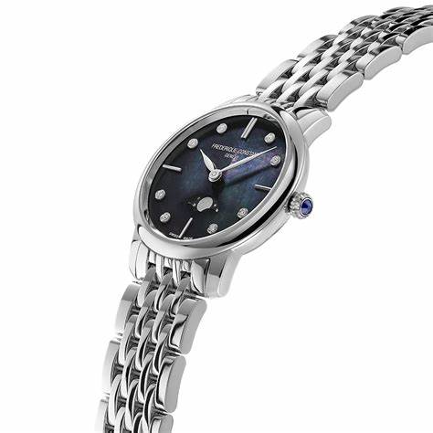 Frederique Constant Slimline Ladies Moonphase FC-206MPBD1S6B – Black Mother of Pearl Dial, Stainless Steel Bracelet