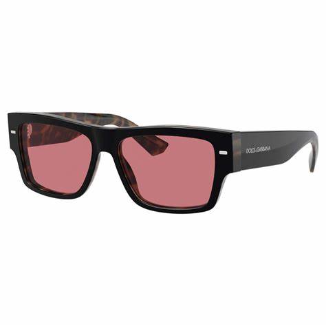 Dolce & Gabbana DG4451 3417/7N 55 Men's Rectangular Sunglasses - Black on Red Havana Frame, Red Hiper 8 Lenses