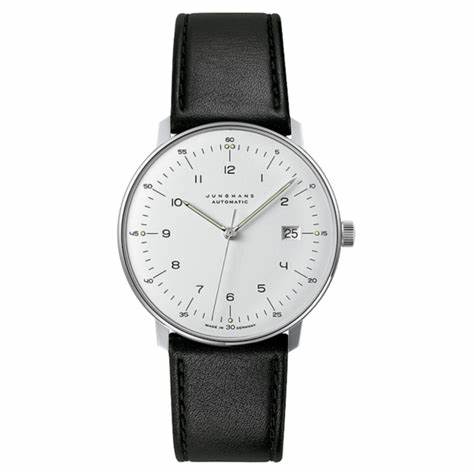 Junghans Max Bill Orologio automatico da uomo 027/4700.02 - Cassa in acciaio inossidabile 38 mm, quadrante argento opaco, cinturino in pelle nera