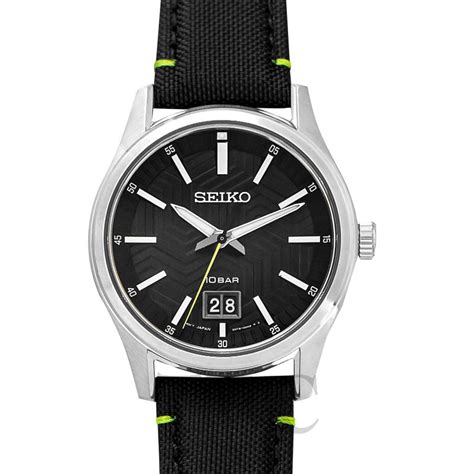 Seiko SUR517P1 Men's Quartz Watch - Black Dial, Big Date Display, Nylon Strap