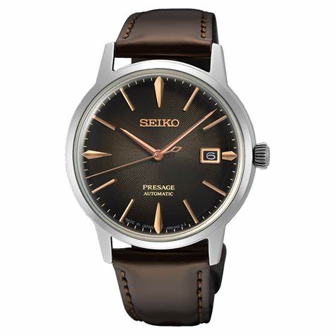 Seiko Presage SRPJ17J1 Men's Watch - Brown Dial, Stainless Steel Case and Leather Strap