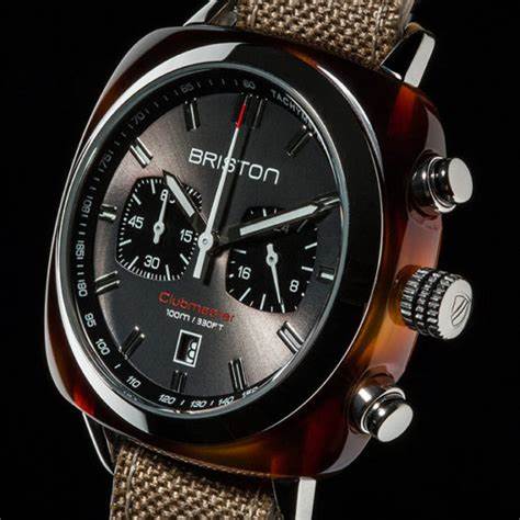 : Briston Clubmaster Sport Chronograph 42mm Black Dial Khaki NATO Strap Watch 18142-PKAM-TJS-19-NJ