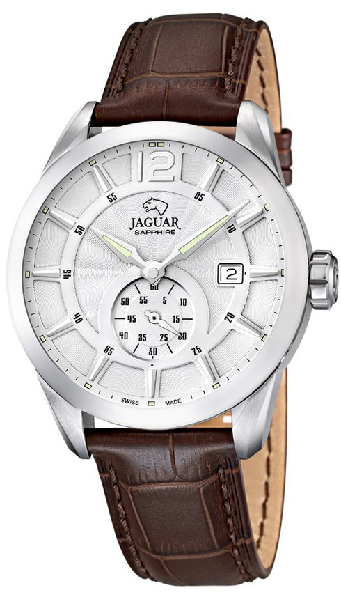 Jaguar Men's Swiss Quartz Watch - Model J663/1, Stainless Steel Case, White Dial, Brown Leather Strap