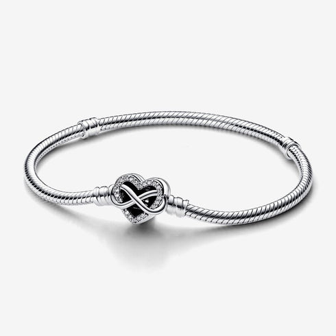 Pandora 592645C01-21 Pulsera de cadena de serpiente con cierre de corazón infinito - Plata de ley, 21cm