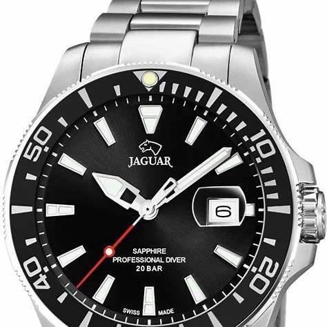 Jaguar Men's Swiss Quartz Professional Diver Watch - Model J860/D, Stainless Steel Case, Black Dial, Sapphire Crystal