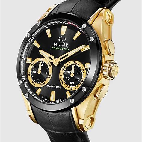 JAGUARJaguar Connected J962/2 Men's Hybrid Smartwatch – Gold - Tone Stainless Steel, Black Leather StrapWATCHESEcecile