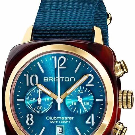 Briston Clubmaster Classic Chronograph 40mm Gold Acetate Blue Dial Blue NATO Strap 19140.PYA.T.31.NBD