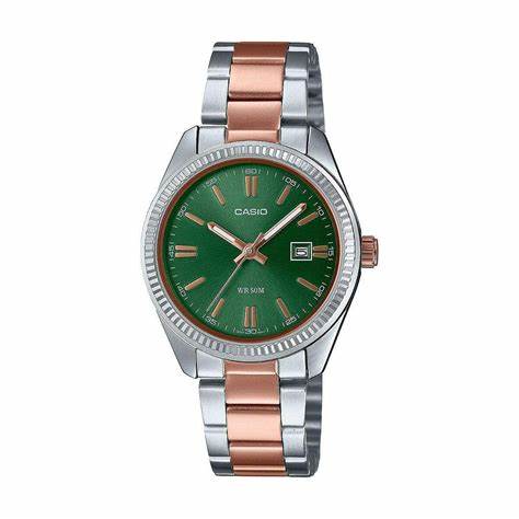 Casio LTP-1302PRG-3AVEF Reloj analógico de mujer - Esfera verde con brazalete bicolor de acero inoxidable
