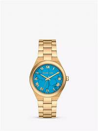 Michael Kors MK4813 Women's Petite Lexington Gold-Tone Watch with Turquoise Dial