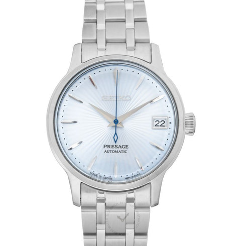 Orologio automatico Seiko Presage SRP841J1 da donna - cassa in acciaio inossidabile da 33,8 mm, quadrante blu ghiaccio con texture, datario