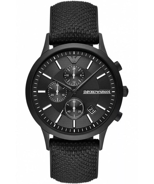 Emporio Armani AR11457 Cronografo Renato Uomo - Cinturino nero testurizzato, 43 mm
