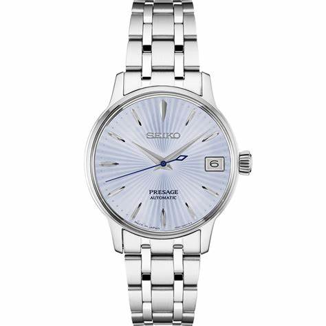 Orologio automatico Seiko Presage SRP841J1 da donna - cassa in acciaio inossidabile da 33,8 mm, quadrante blu ghiaccio con texture, datario