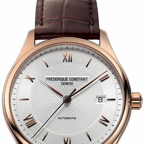 Frederique Constant Classics Index Automatic FC-303MV5B4 Montre Homme - Cadran argenté, boîtier or rose, bracelet cuir marron