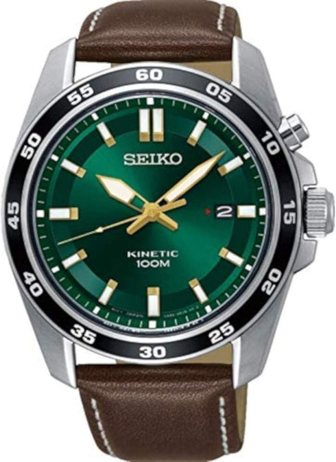 Orologio Seiko Kinetic SKA791P1 Uomo - Quadrante verde, cinturino in pelle marrone