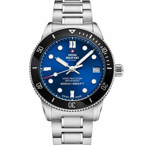 Swiss Military SM34089.02 Women's Dive Watch - Stainless Steel with Blue Dial, 200M Water Resistance