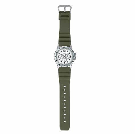 Casio MTP-VD300-3BUDF Herrenarmbanduhr mit grünem Zifferblatt und Resinarmband