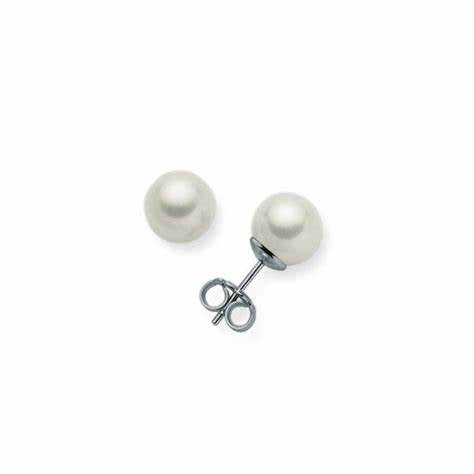 Miluna PPN445BMV3 Women's Pearl Stud Earrings - 18K White Gold, 4-4.5mm White Pearls
