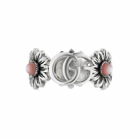 Gucci GG Marmont Sterling Silver Pink Mother of Pearl Ring - Size 6