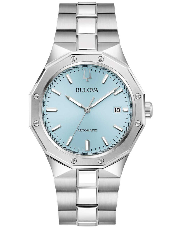 Bulova 96B462 Men's Automatic Watch – Light Blue Dial, 40mm Steel Case, Sapphire Crystal