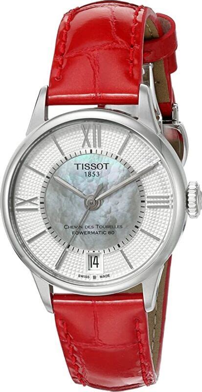 Tissot Chemin des Tourelles Powermatic 80 Lady Watch - Mother-of-Pearl Dial, Red Leather Strap